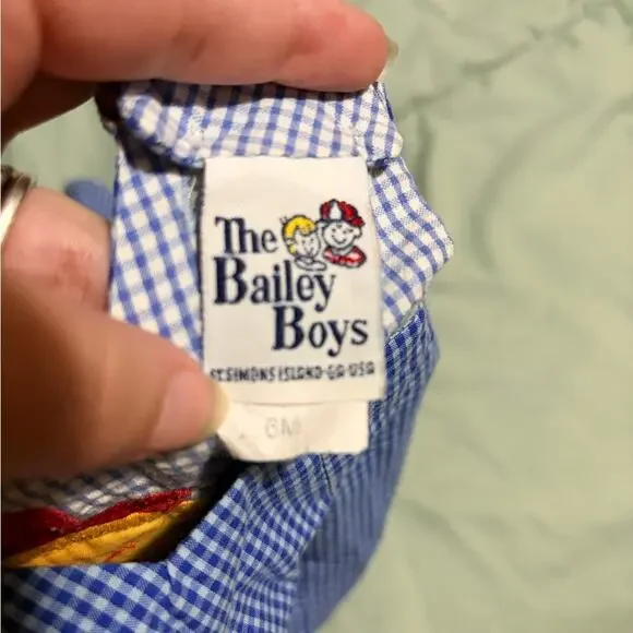 Blue Gingham Baby Romper 6M Colorful Car Applique One Piece Outfit - Picture 4 of 4